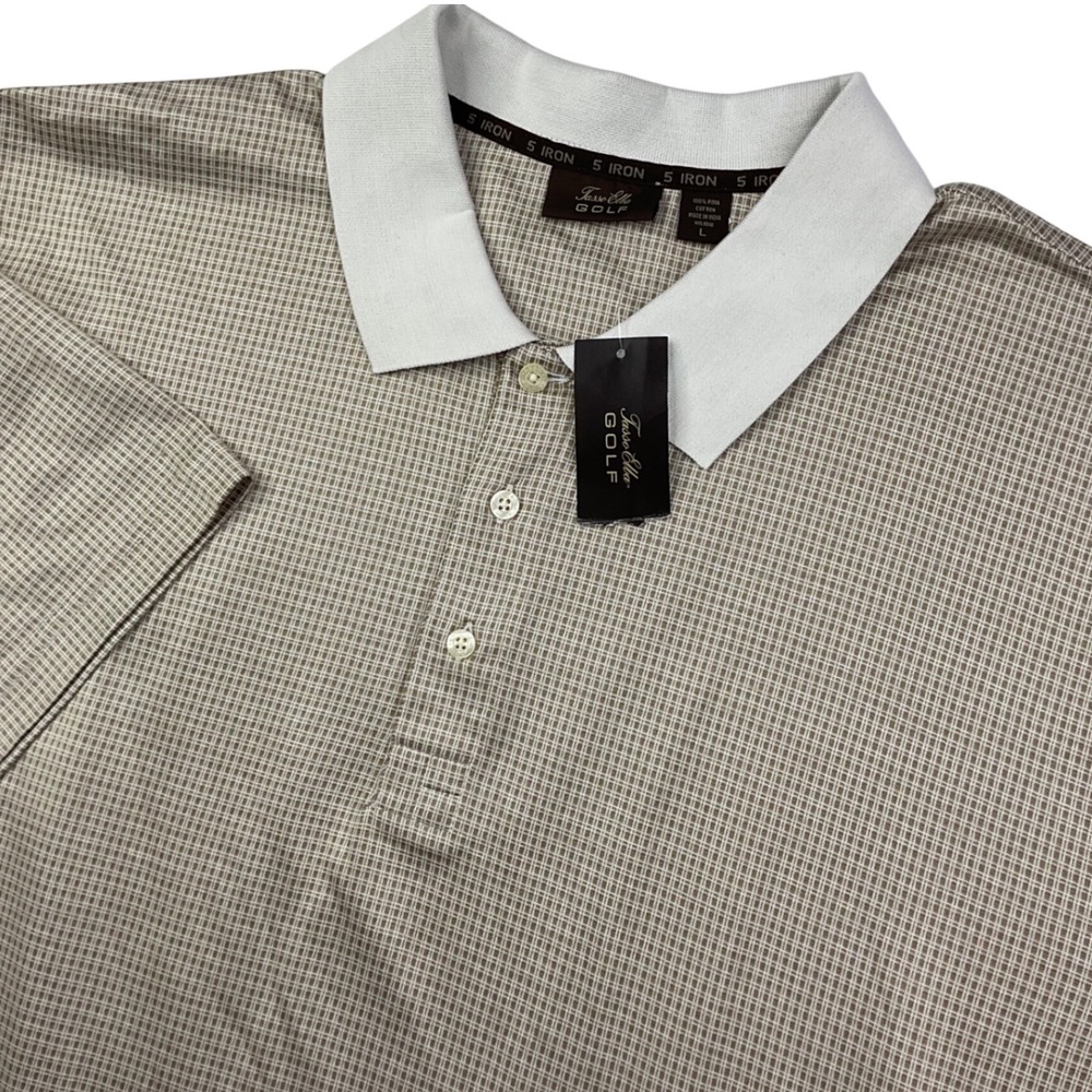 Tasso Elba Golf Polo Shirt 5 Iron Pima Cotton Checkered Short Sleeve Men Sz L